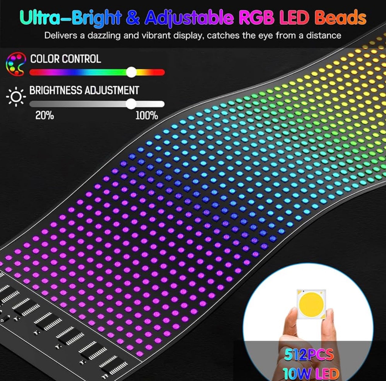 7x3 Bluetooth LED Scrolling Sign - Programmable Car Window Display with App Control, Customizable Text & Animations for Business Advertising & Store Decor