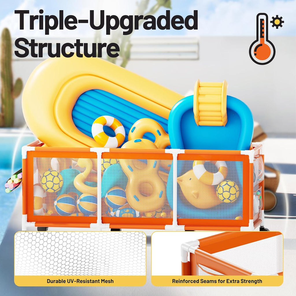 Jotesnew 365 Gallon Rolling Pool Storage Bin - Extra Large Mesh Organizer for Floats, Toys & Noodles (103"L)