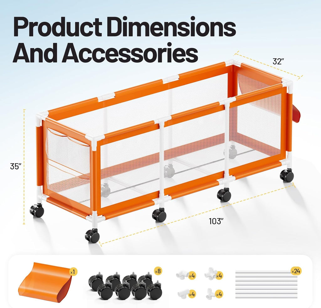 Jotesnew 365 Gallon Rolling Pool Storage Bin - Extra Large Mesh Organizer for Floats, Toys & Noodles (103"L)