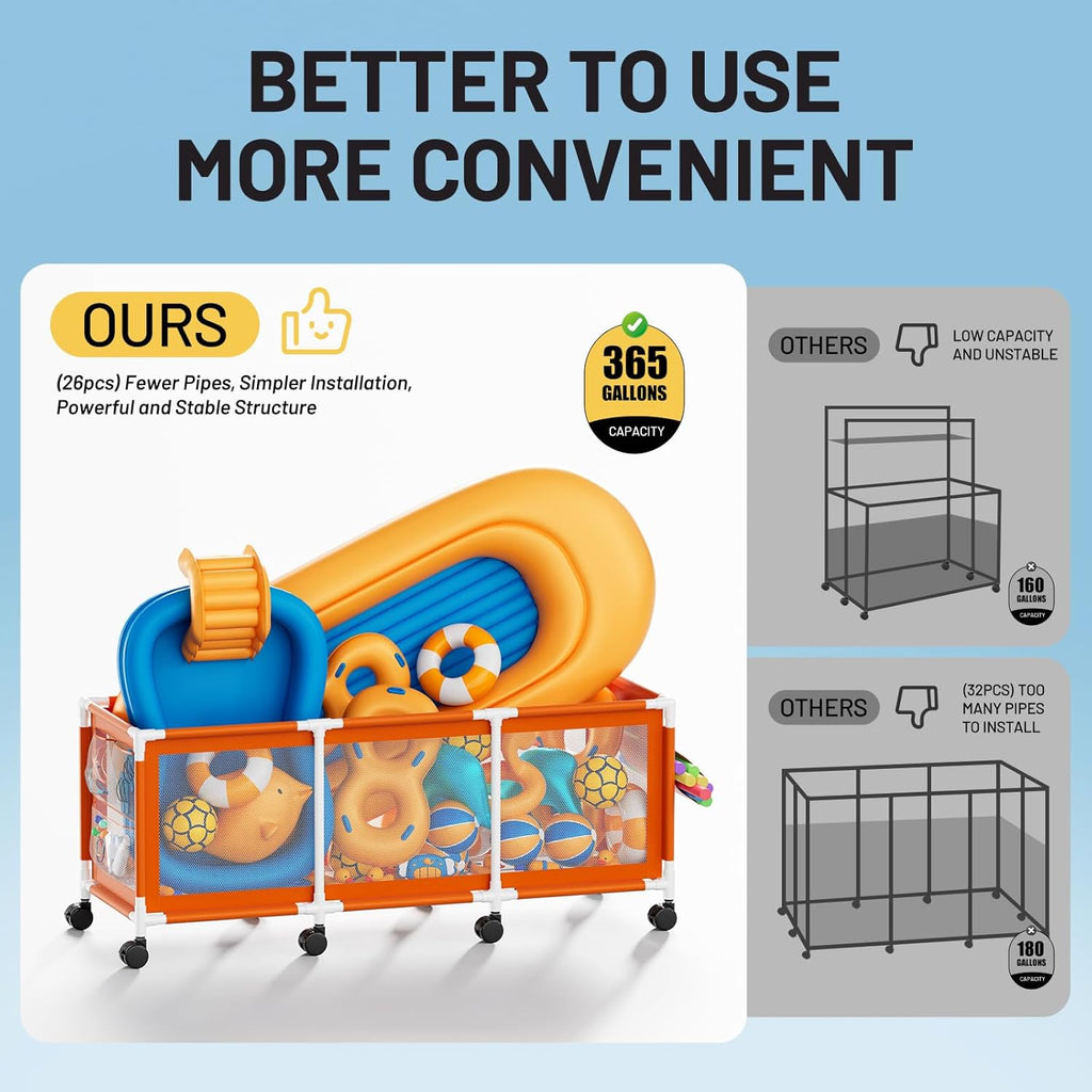 Jotesnew 365 Gallon Rolling Pool Storage Bin - Extra Large Mesh Organizer for Floats, Toys & Noodles (103"L)