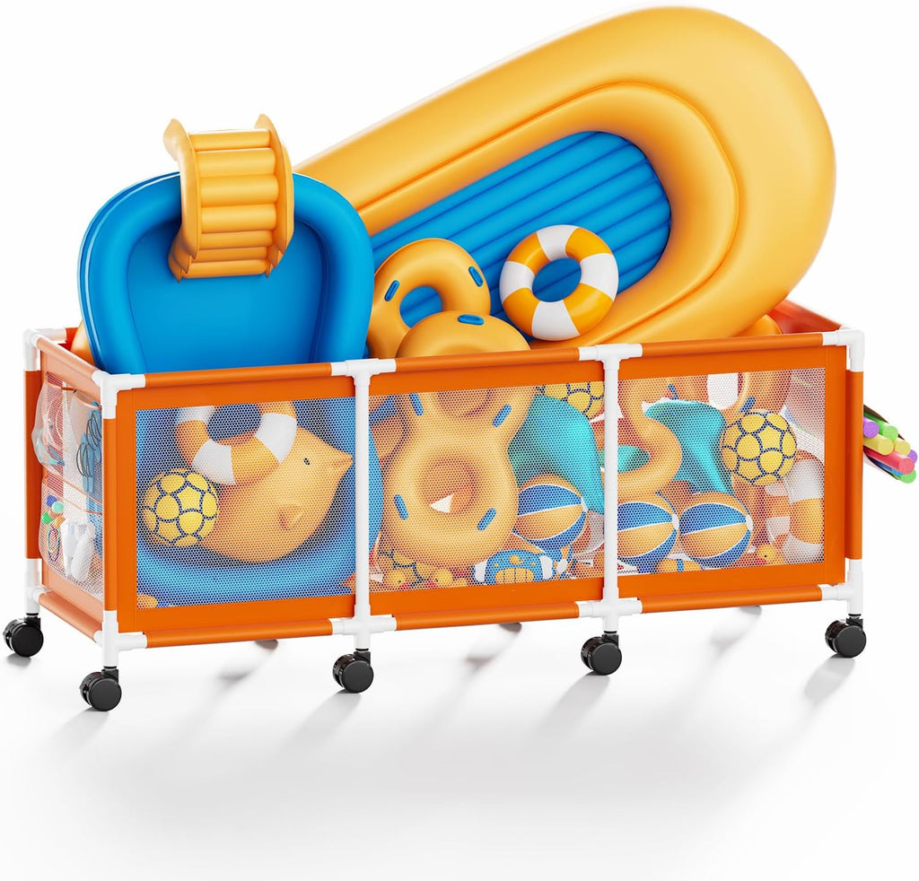 Jotesnew 365 Gallon Rolling Pool Storage Bin - Extra Large Mesh Organizer for Floats, Toys & Noodles (103"L)